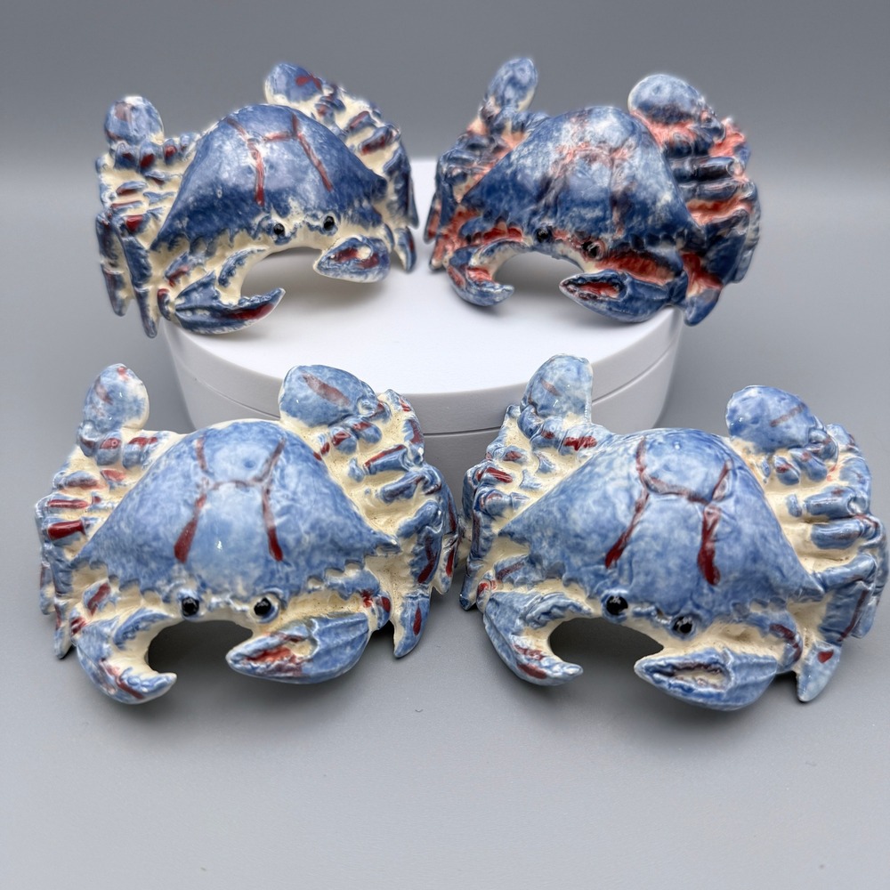 Crab Napkin Rings Set of 4 OS Blue Good Ceramic Nautical Coastal Decor Unbranded